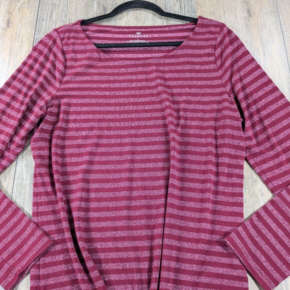 Talbots Top Womens Large Pink Metallic Striped Long Sleeve Shimmer Casual Chic - Picture 1 of 8